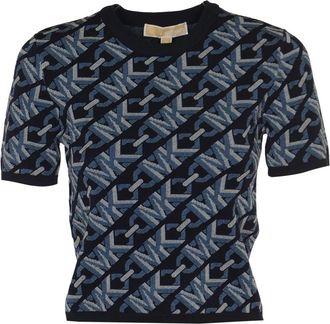 Michael Kors Dot Empire Logo Crewneck - Dames - T-shirts - Blauw - XS - Polyester - Tops