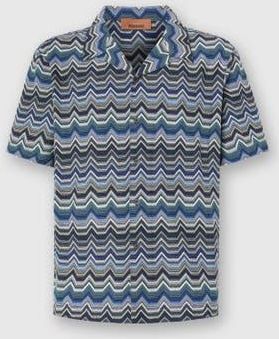 Missoni Bowling Shirt With Geometric Zigzag in Blue & Green at Nordstrom, Size 52 It