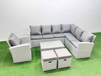 Fimous Garden Outdoor Rattan Furniture Set 9 Seater Rattan Garden Sofa Sets in Light Grey