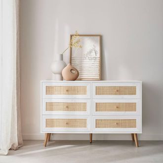Sweeek 6-drawer Chest With Wood & Cane Effect in White