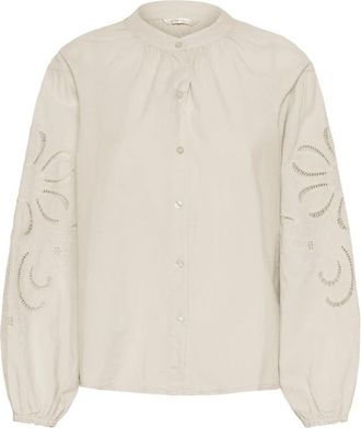 Cream Blouse met Pofmouwen - Dames - Blouses - Beige - S - Katoen - Overhemden