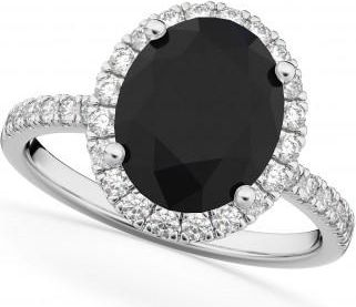 Allurez Oval Black Diamond & Diamond Engagement Ring 14K White Gold 3.51ct