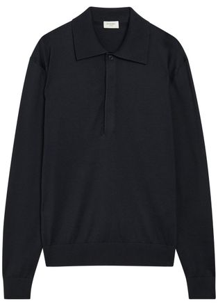 Saint Laurent Silk and Cotton-blend Polo Shirt - Dark Blue - XL