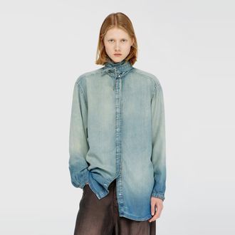 Diesel Shirt in marbled fluid denim - Denim Shirts - Woman - Blue