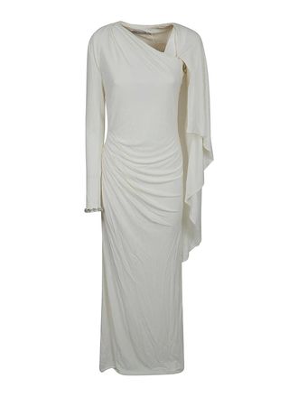 Self Portrait White Jersey Drape Maxi Dress