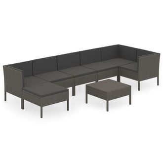 vidaXL Set De Muebles De Jard&iacute;n 8 Pzas Y Cojines Rat&aacute;n Sint&eacute;tico Gris Vidaxl