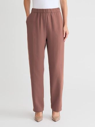 Misook Nora Straight Leg Crepe de Chine Pant in Brown at Nordstrom, Size Xx-Large