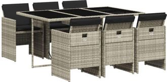 vidaXL Set Comedor Jard&iacute;n 7 Pzas Y Cojines Rat&aacute;n Sint&eacute;tico Gris Claro Vidaxl