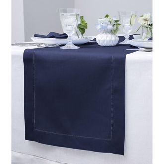 Solino Home Linen Table Runner for Dining Table, Holiday and Everyday Table Decor - Classic Hemstitch in Navy at Nordstrom, Size Medium