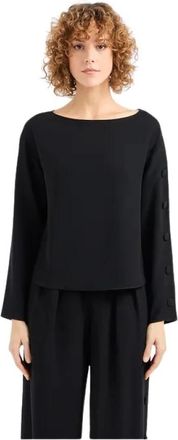 Emporio Armani Cady Blouse met Knoopdetail - Dames - Longsleeves - Zwart - 2XL - Polyester - Tops