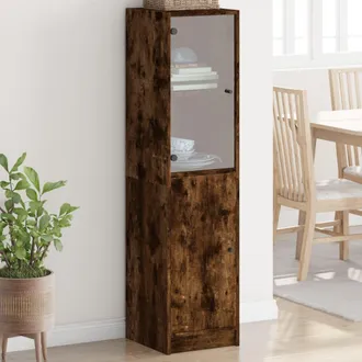 vidaXL Vidaxl - Aparador Con Puerta De Vidrio Roble Ahumado 35x37x142 Cm