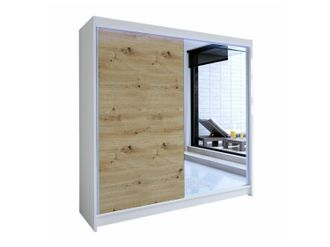 Mirjan24 Armario Closico Cavaris I, Blanco + Roble Artisan, 215x180x58cm, Puertas De Armario: Correderas, N&uacute;mero De Estantes: 5, Led