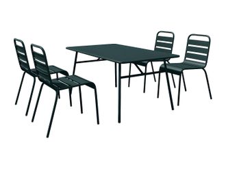 Vente-Unique Mesa y sillas de jard&iacute;n de metal - una mesa de 160 cm y 4 sillas apilables - Verde pino - MIRMANDE de MYLIA