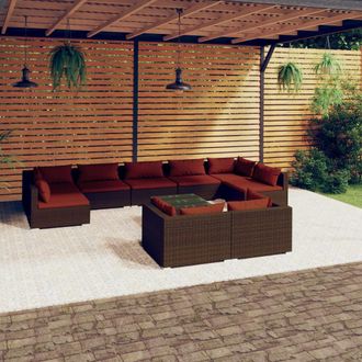 vidaXL Set Divani Da Giardino 10 Pz Con Cuscini In Polyrattan Marrone Vidaxl