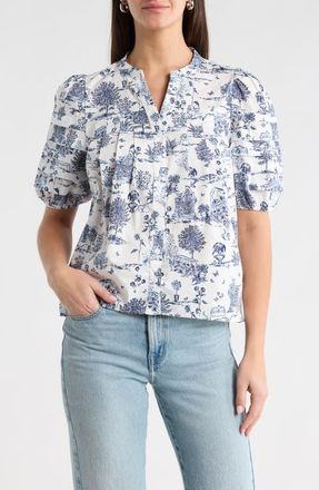 Sugarlips Renzo Toile Woven Shirt in White Blue-Multi at Nordstrom, Size X-Small