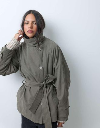 Asos trench con collo a imbuto e cintura da annodare color mushroom-Neutro