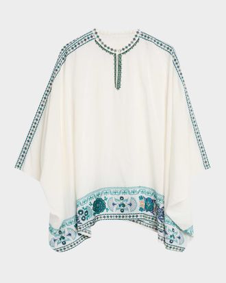 Johnny Was Xanthi Floral & Geometric-Embroidered Poncho