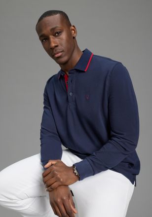 DELMAO Langarm-Poloshirt DELMAO Neue Kollektion, Herren, Gr. 4XL (68/70), dunkelblau, Piqu&eacute;, Obermaterial: 100% Baumwolle, unifarben, schmal, angesetztes B&uuml;n