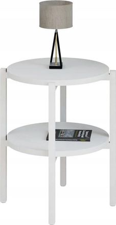OEM Mesita De Noche Redonda Tipo Loft Con Estante, 35x35x46 Cm, Metal Blanco