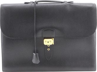 Herm&egrave;s Sac A Depeche Black Fjord Leather Briefcase (Pre-Owned)