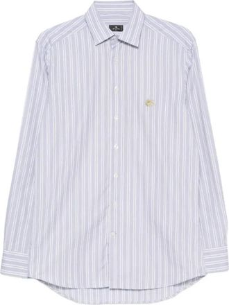 Etro Gestreepte blouse met Pegaso-borduurwerk - Heren - Casual Overhemden - Blauw - M - Katoen - Overhemden