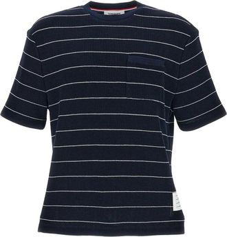 Thom Browne Gestreept T-shirt met ronde hals - Heren - T-shirts - Blauw - L - Katoen - Tops