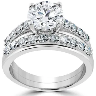 Pompeii3 Certified 3ct Diamond Engagement Ring Wedding Band Set 14k White Gold Lab Grown