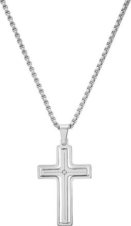 HMY Jewelry Mens Stainless Steel Crystal Cross Pendant Necklace in Silver at Nordstrom Rack