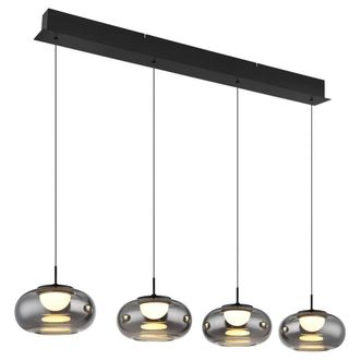 Netlighting Quintara Bar Pendant Matt Black Smoke Glass Shade 4x LED 3000K