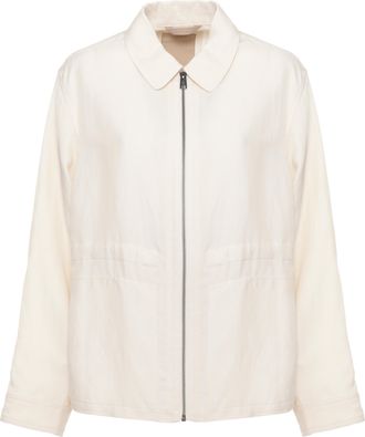 Woolrich Minimalist Ivory Linen Blend Jacket With Zip Closure