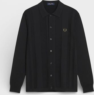 Fred Perry Mens Fred Perry Knitted Long Sleeve Button Shirt Black - Size: 36/37