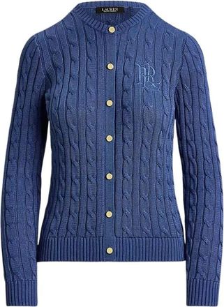 Ralph Lauren Kabelgebreide Cardigan met Ronde Hals - Dames - Vesten - Blauw - M - Katoen - Truien & Vesten