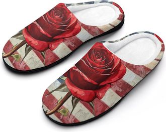 Generic Memorial Day Rose Slippers Men Winter Warm Cotton Anti-Slip Indoor Slip-Ons House Shoes