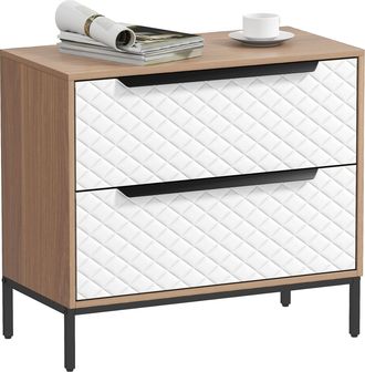 OEM C&oacute;moda Con 2 Cajones De Tela Frentes Con Patr&oacute;n De Diamante Para Sal&oacute;n Oficina Vestidor Natural Y Blanco