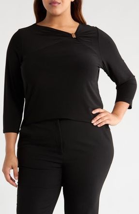Anne Klein Gathered Asymmetric Neck Top in Anne Black at Nordstrom, Size 2X
