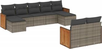 vidaXL Set De Muebles De Jard&iacute;n 9 Pzas Y Cojines Rat&aacute;n Sint&eacute;tico Gris Vidaxl