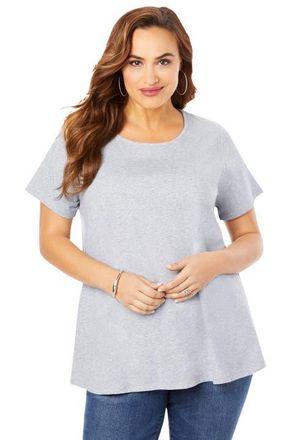 Roaman's Plus Size Ultimate Cotton Crewneck Short Sleeve Swing Tee in Medium Heather Grey at Nordstrom, Size Large