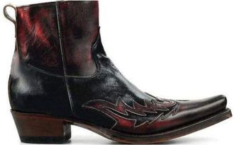 Generic Mens Square Pointy Toe Ankle Boots PU Leather Western Cowboy Boots Block Heel Vintage Dress Shoes,Black,6.5 UK