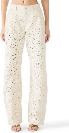 Steve Madden Rori Embroidered Floral Eyelet Wide Leg Jeans in Sea Mist at Nordstrom Rack, Size 27