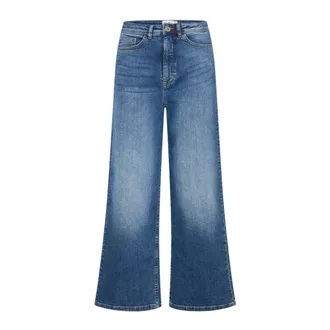 Ichi Cropped High Waist Jeans Medium Blue - female - ICHI - Wide Jeans - Blue - W28 - Jeans