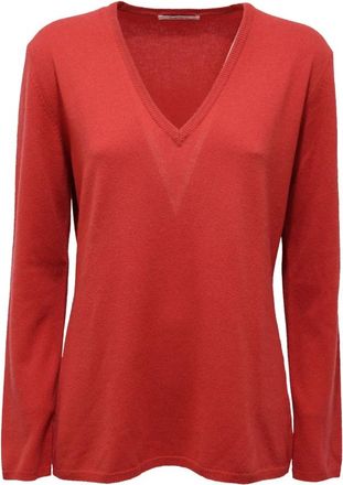 KANGRA Wol/Kasjmier V-Hals Baksteen Trui - Dames - V-hals truien - Rood - XL - Wol - Truien & Vesten