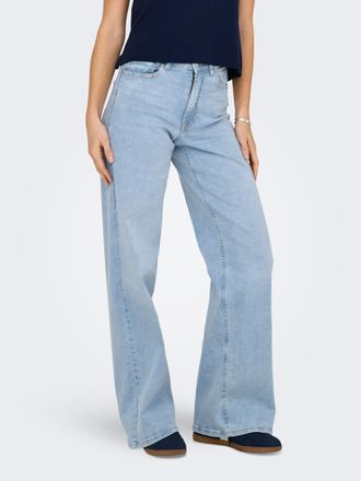 Jacqueline de Yong High-waist-Jeans JDY JDYFELINA-FINA HW WIDE JNS LBD DNM NOOS, Damen, Gr. XS (34), L&auml;nge 30, blau (light blau denim), Denim/Jeans, Obermaterial: 99% Ba