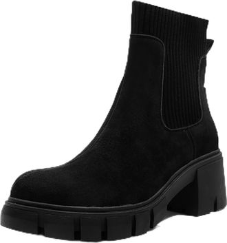 Generic Womens Elastic Chelsea Ankle Boots Fashion Low Chunky Heel Platform Lug Sole Short Booties Shoes,Black,7.5 UK
