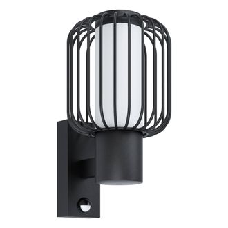 Loops IP44 Outdoor Wall Light & PIR Sensor Black Zinc Steel 1 x 28W E27 Bulb