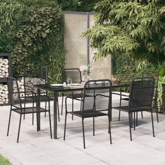 Berkfield Home 7 Piece Garden Dining Set Black Cotton Rope & Steel