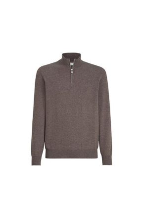 Brunello Cucinelli Cashmere sweater with half zip in Brown at Nordstrom, Size 48 It
