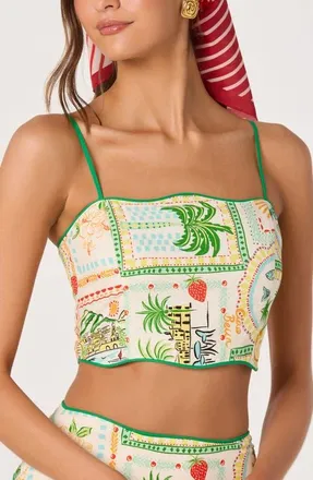 ASTR the Label Heidi Mixed Print Crop Top in Green Yellow Farm at Nordstrom, Size Medium
