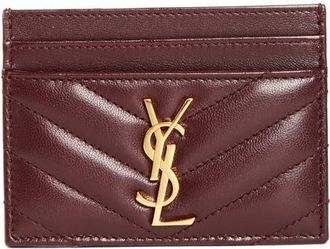 Saint Laurent Cassandra Matelass&eacute; Leather Card Case in Rouge Cabernet at Nordstrom