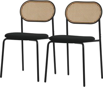 ML Design Juego de 2x sillas de comedor tapizadas negro con respaldo curvado