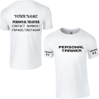 Generic Personalised Certified Personal Trainer T-Shirt PT Training Fitness Gymwear Unisex Adult Top White
